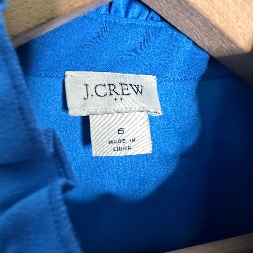 J. Crew | Blue Ruffle Trim Mock Neck Sleeveless Top Size 6 - Picture 5 of 6